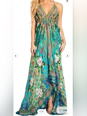 Sakkas Lizi Teal Floral Halter Maxi Dress NWT